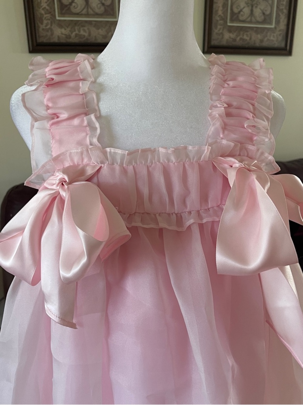 Selkie Pink Bow Puff Dress Ruffle Babydoll Coquette Princess Mini Dress - Picture 4 of 6